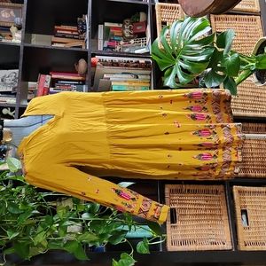 Anthropologie - mustard embroidered Raella dress by Floreat, size M